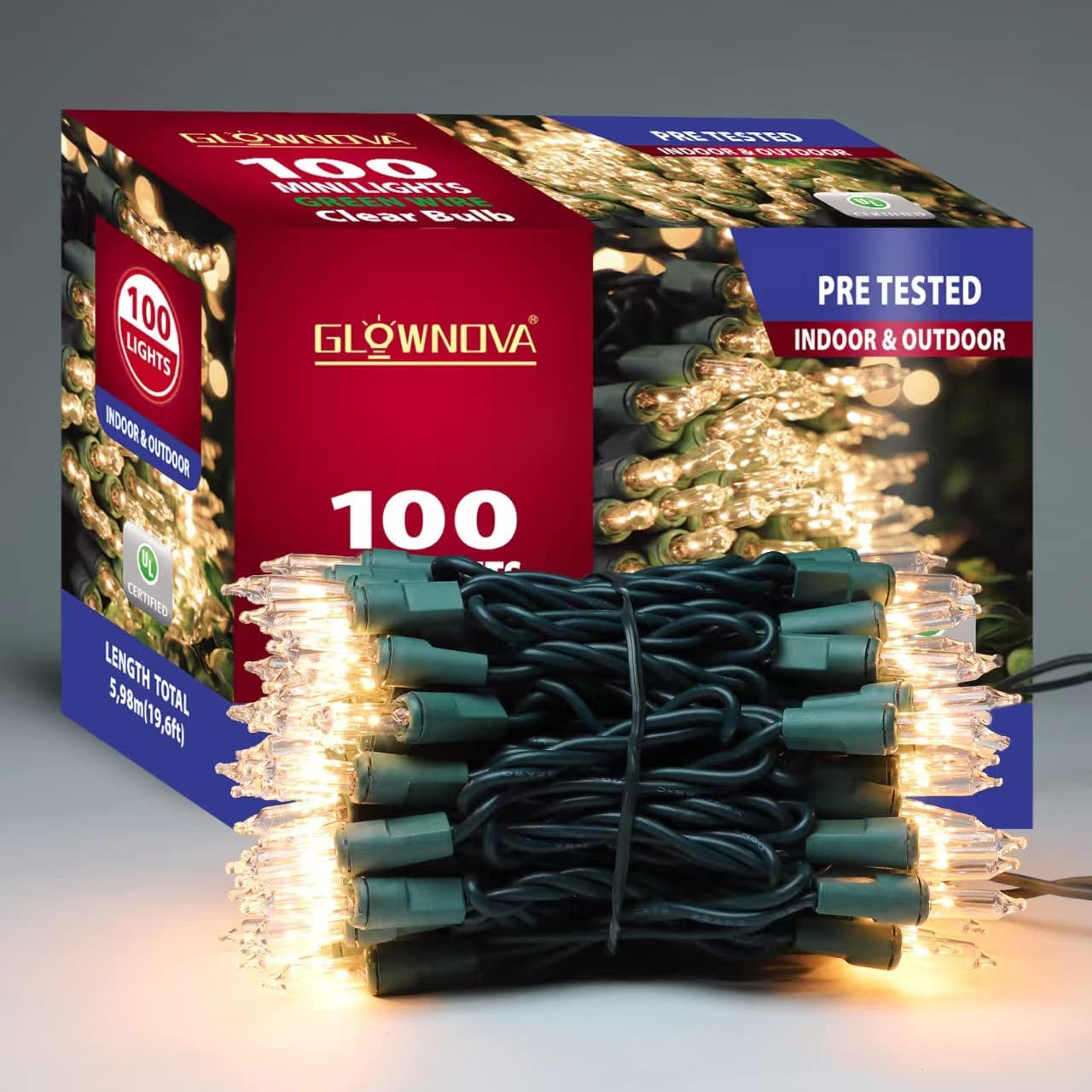 Patriotic String Lights, 100 Count 19.6 FT July 4th Mini White Wire Fairy Lights, 120V UL Certified Connectable Incandescent Independence Day