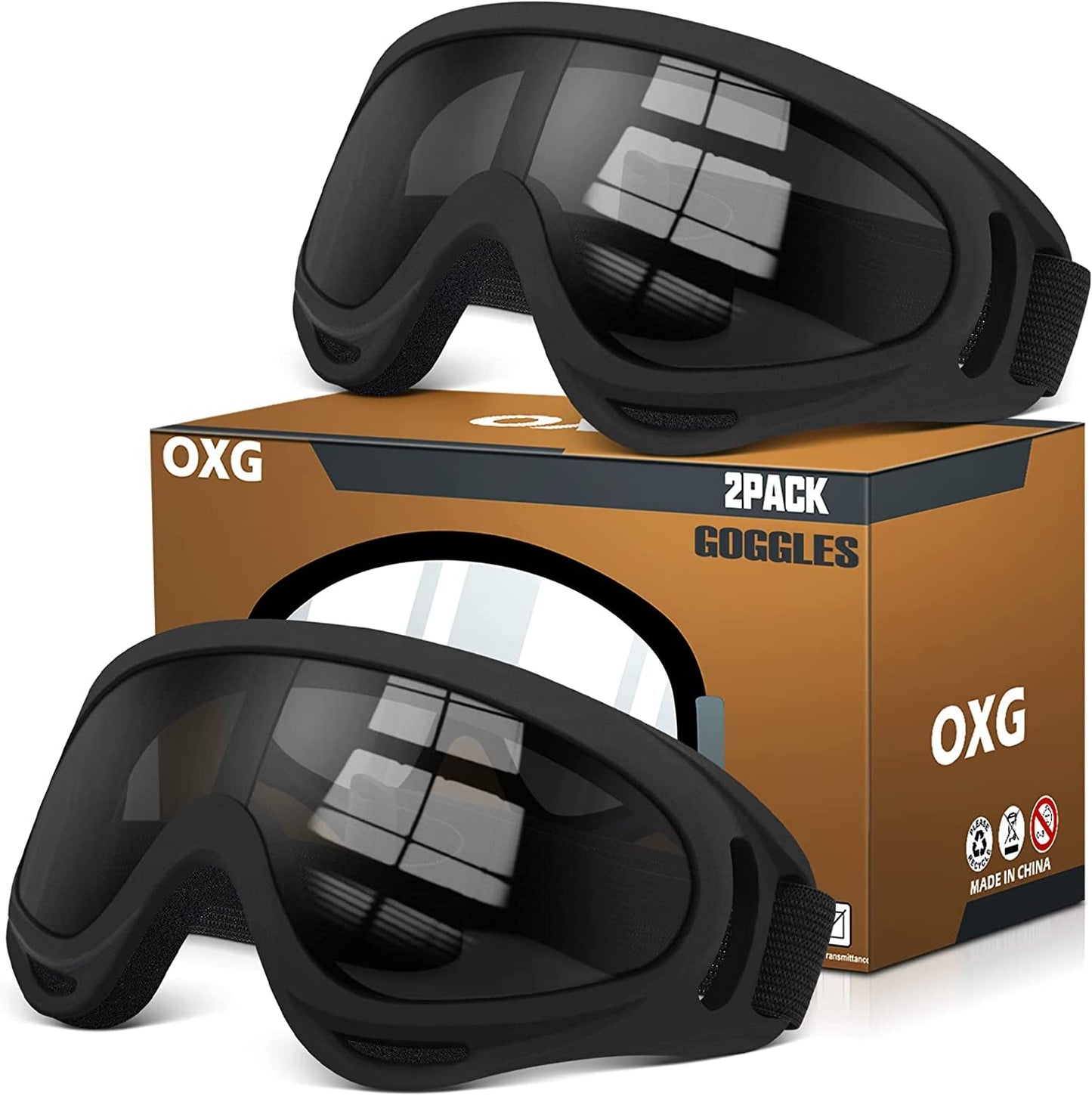 2 Pairs Motorcycle Goggles Fit Helmet, ATV Ski Goggles Anti-UV Dustproof Windproof Dirt Bike Goggles for Youth Men Women