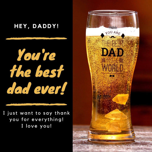 Dad Beer Glass, Gifts for Dad on Father's Day, Birthday from Daughter, Son, 15oz Pint glass, Beer mug, You are the best dad in the world, Onebttl