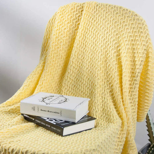 LALIFIT Throw Blanket with Tassel Solid Soft Sofa Couch Cover Decoration Knitted Blankets Gifts for Home Decorate 50" x 60"(Chevron Yellow)