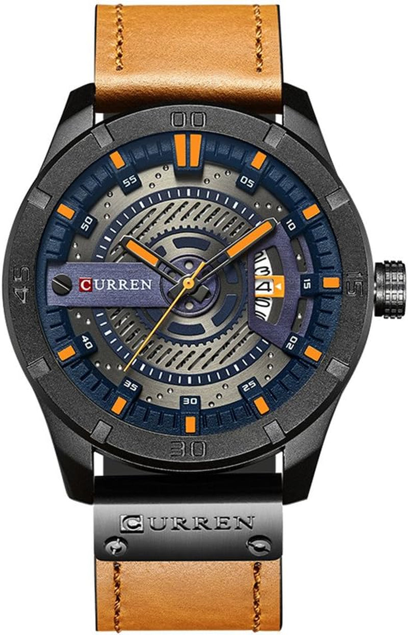 Men's Quartz-Analog Watch - Military Sport Wristwatch with Leather Band