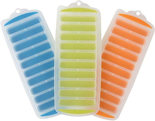 Silicone Narrow Ice Stick Cube Trays with Easy Push and Pop Out Material, Ideal for Sports and Water Bottles, Assorted Bright Colors. With Lids