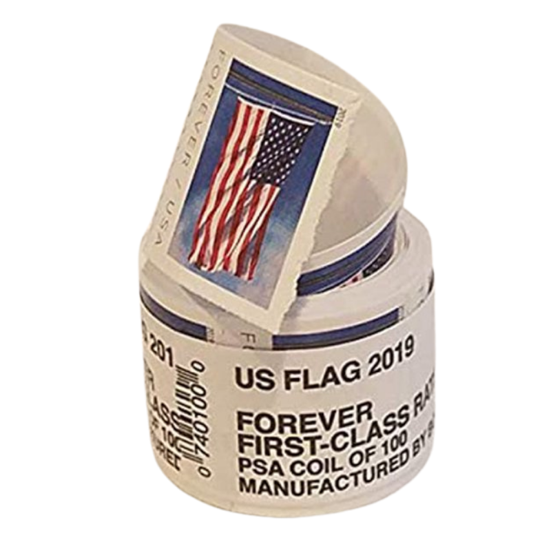 USPS FOREVER STAMPS US Flag, Coil of 100 Postage Stamps (2019)