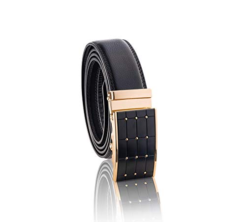 Men's Luxurious Genuine Leather Ratcheting Black Belt and Brown Wallet Gift Set