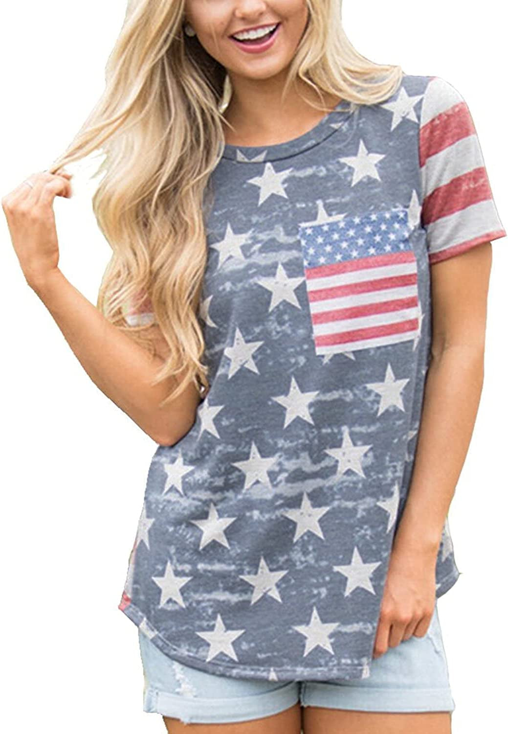 Womens Patriotic American Flag Print Summer Sexy Sleeveless T-Shirts Tank Top