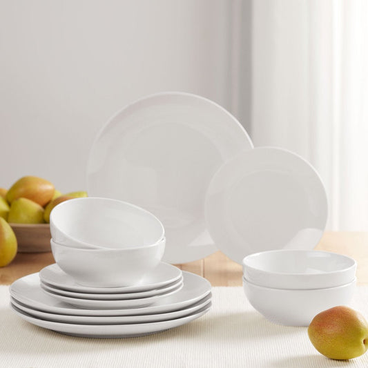 12-Pieces White Stoneware Dinnerware Set