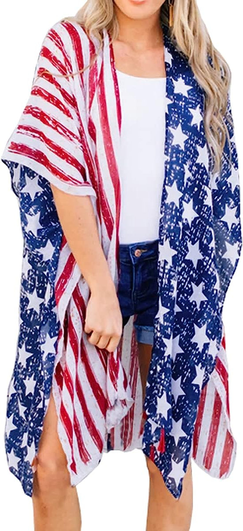 Women's American Flag Kimono Cover Up Lightweight