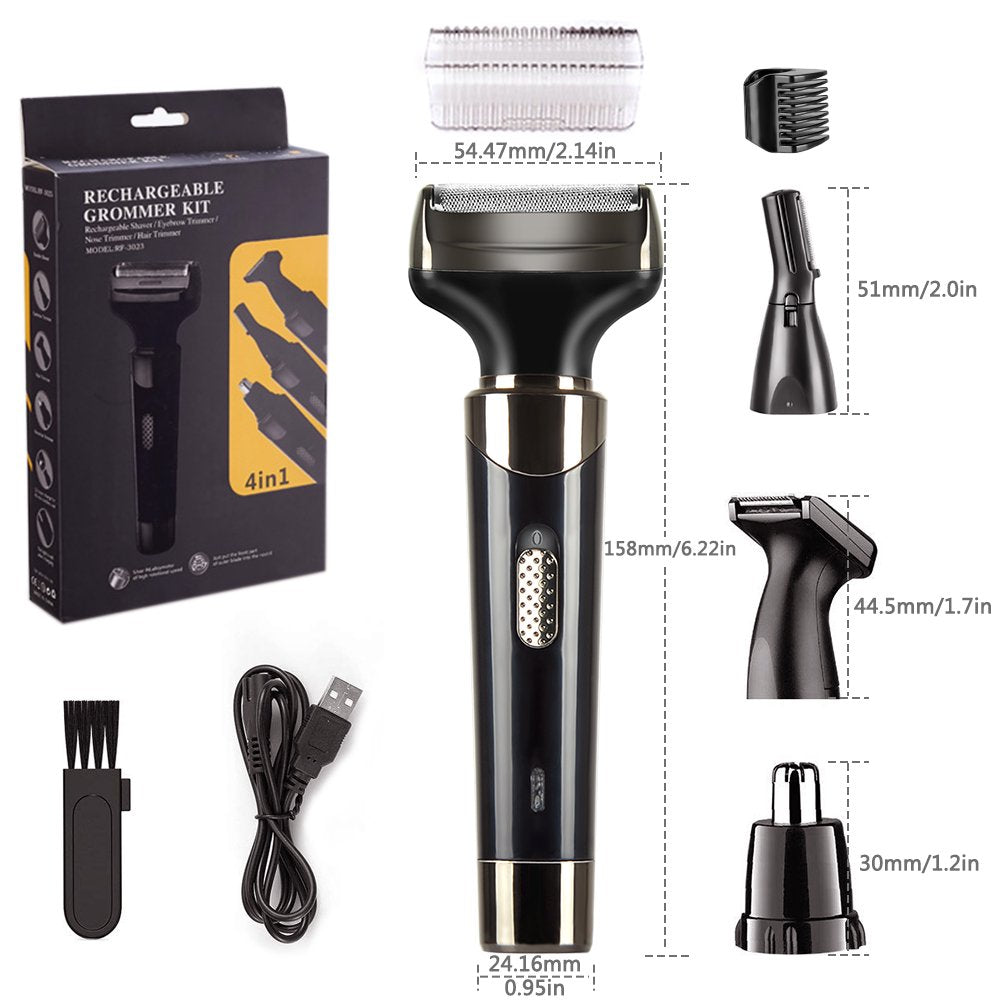 4-in-1 Rechargeable Shaver Waterproof Painless Epilator Nose Hair Removal, Facial, Body, Bikini, Eyebrow, Beard, Sideburn, Mustache,Trimmer
