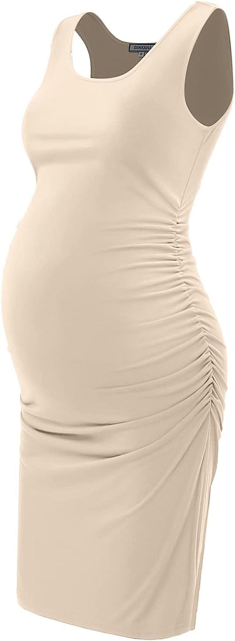 Maternity Tank Dress Bodycon Sleeveless Casual Short Ruched Midi Fitted Dress for Pregnant Women