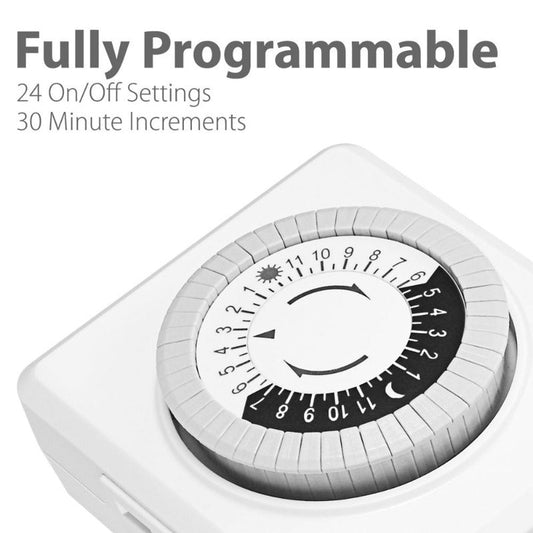 Indoor 24 Hour Mechanical Timer Outlet 3-Prong Grounded, ETL Listed