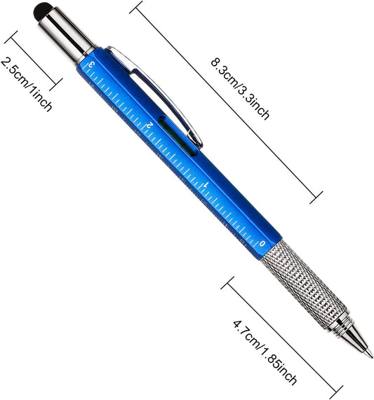 4 Pieces Gift Pen for Men 6 in 1 Multitool Tech Tool Pen Screwdriver Pen with Ruler, Levelgauge, Ballpoint Pen and Pen Refills, Unique Gifts for Men (Red, Green, Blue, Gray)