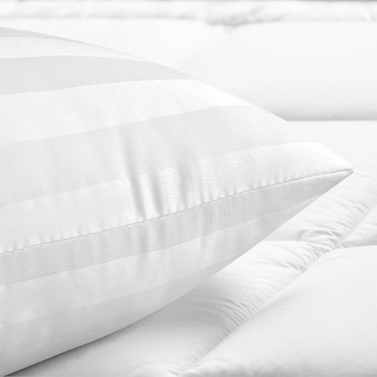 2-Pack Queen Bed Pillows – 20 x 30 Inches – Super Soft Down Alternative Microfiber – Side & Back Sleeping Use – Wide Stripe White
