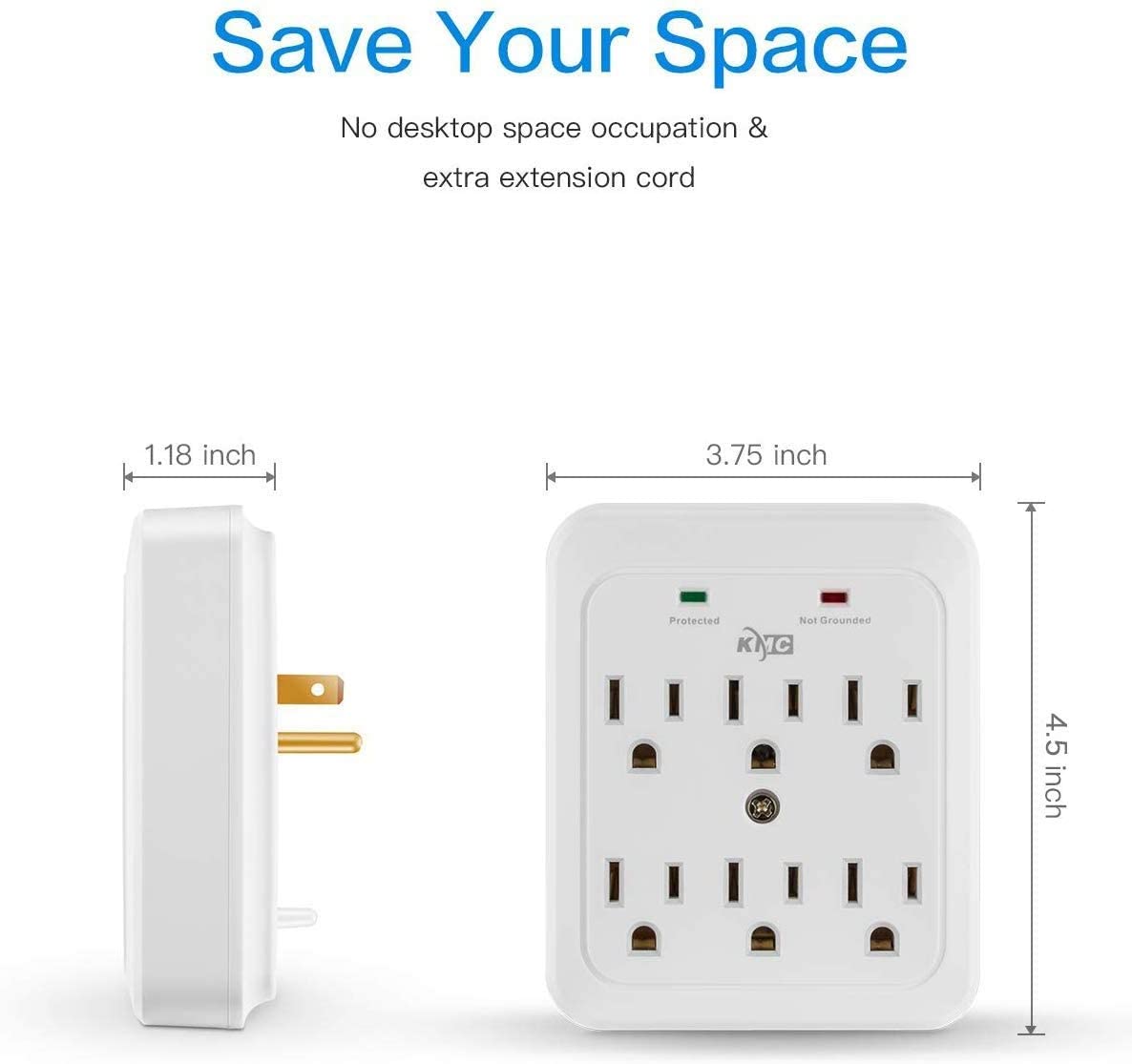 2 Pack 980 Joule Surge Protector, 6-Outlet Wall Plug Adapter Power Strip