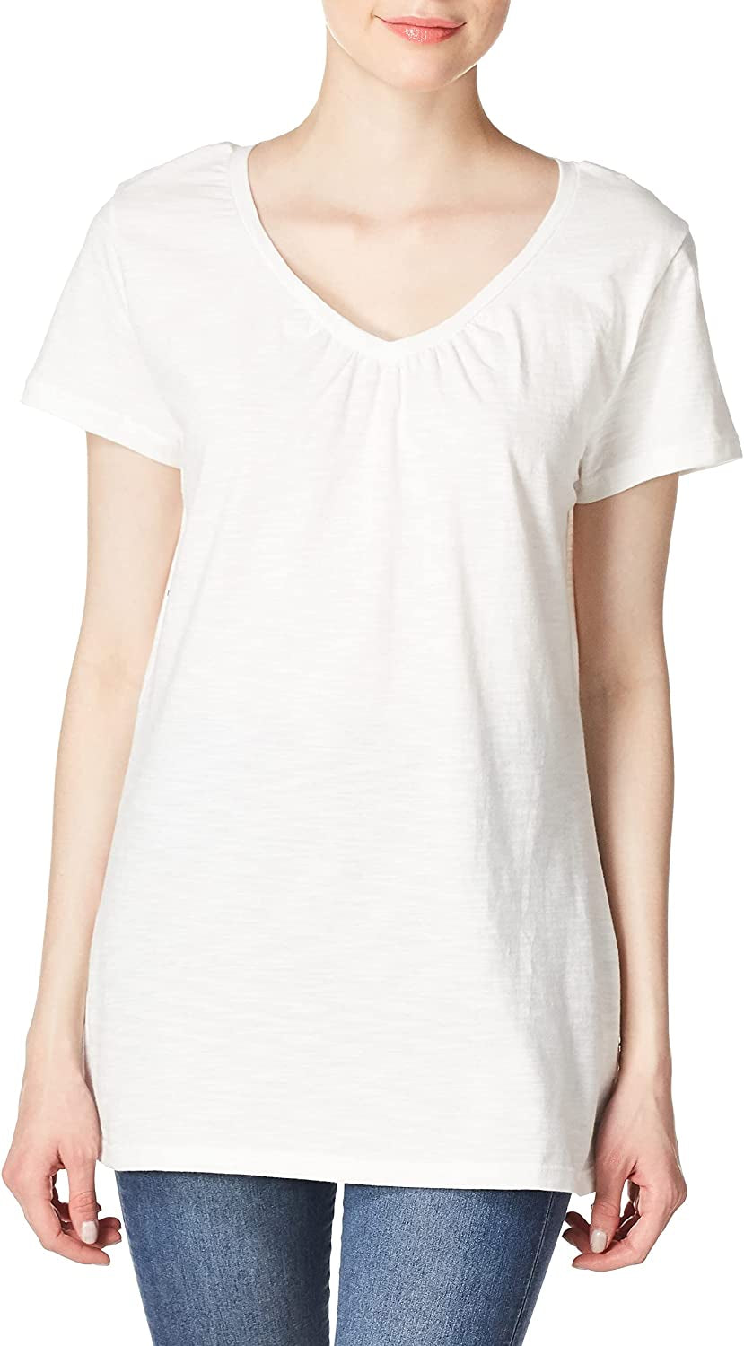 Hanes Women's Shirts, Slub Cotton Shirred V-Neck Tee, Cotton T-Shirts for Women, Women’s Tee Shirts