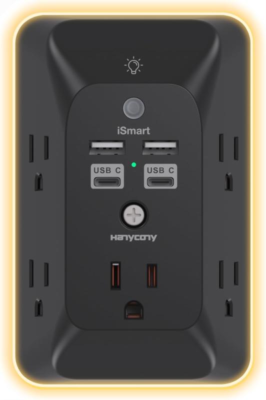 Outlet Extender with Night Light, Multi Plug Outlet, USB Wall Charger Surge Protector