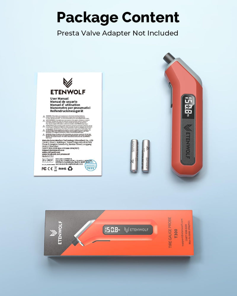 Digital Tire Pressure Gauge T300 – 3–200 PSI Industrial Gauge, ANSI B40.7 Grade 2A Calibrated, Replaceable AAA Batteries
