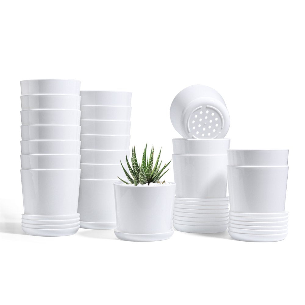 Set of 10 Four Inch White Plastic Planters