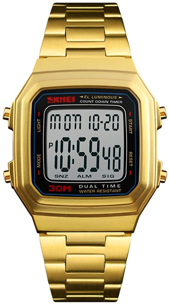 Men's Digital Watch Gold, Waterproof Analog Quartz Square Watch with Countdown Stopwatch Alarm Date…