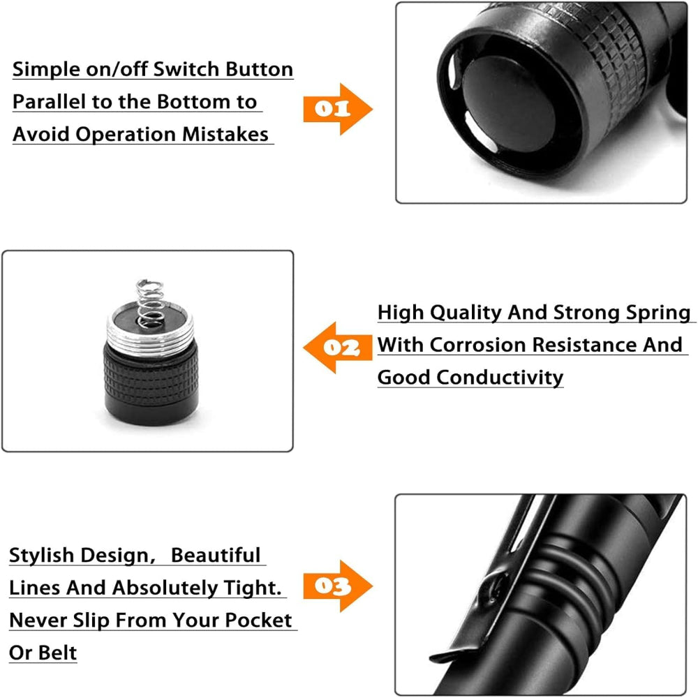 2-Pack Pen Flashlights – High-Lumen Small LED Pocket Lights, Battery-Powered (2×AAA), Waterproof for Work & Emergency, Battery Not Included