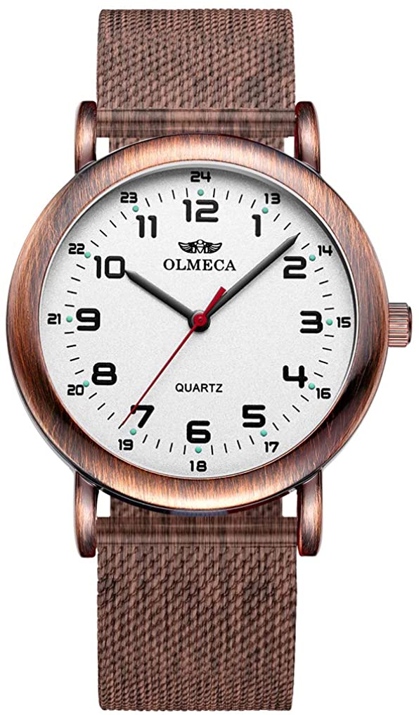 OLMECA Men’s Watch Wrist Watches Analog Quartz Waterproof Stainless Steel Mesh Band Simple Watch for Men 709wd