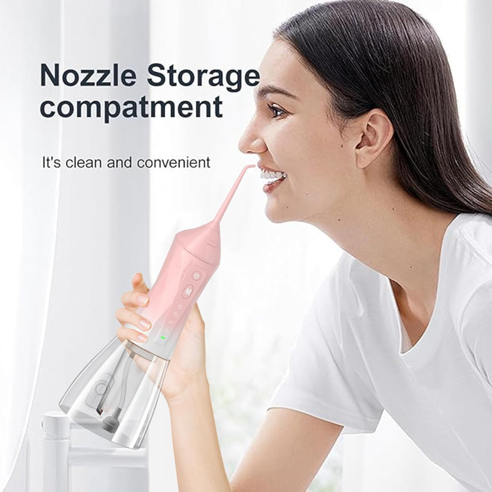 Cordless Water Dental Flosser – Portable Oral Irrigator – Teeth Cleaning Use – 320ml Rechargeable IPX7 Waterproof Design – Includes 5 Flossing Tips