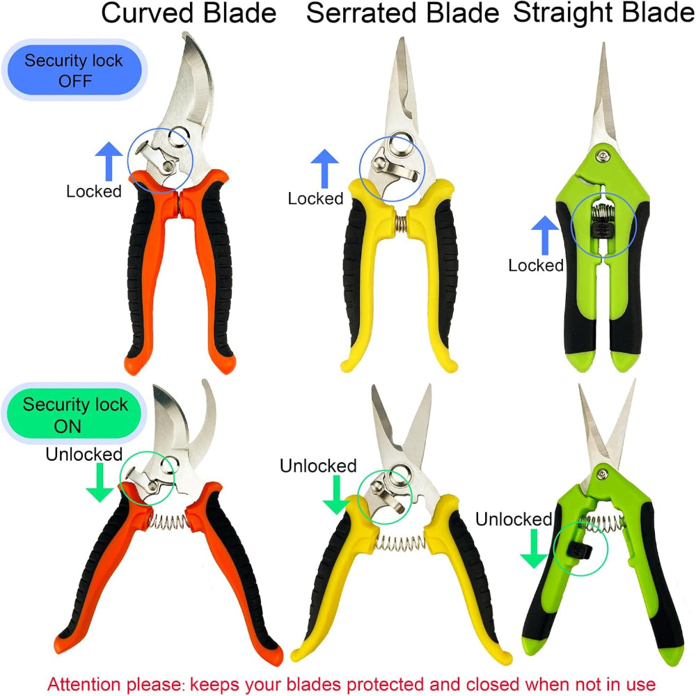 5-Pack Garden Pruning Shears – Stainless Steel Handheld Clippers with Gardening Gloves, Snips & Pruners for Gardening