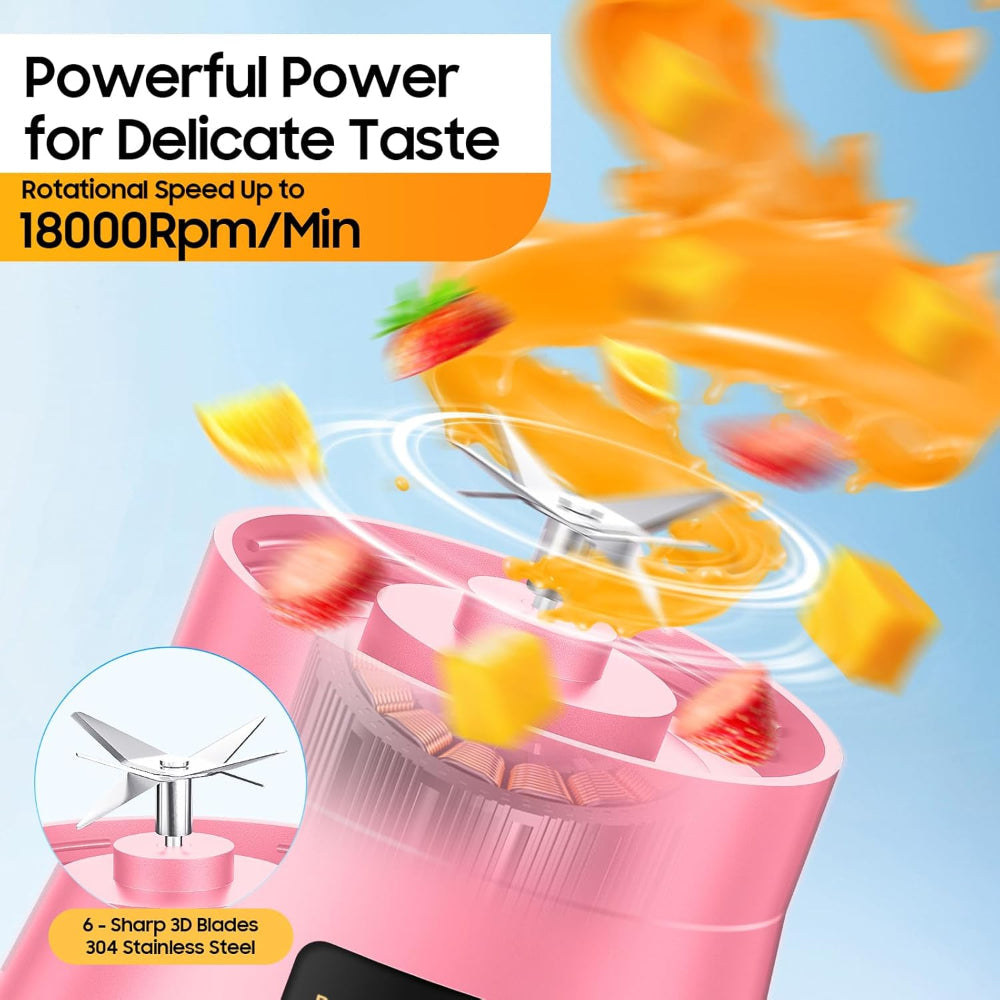 Portable Personal Blender – Smoothies & Shakes Use – Cordless Rechargeable with 6 Blades – 380ml Juice Cup, Lightweight Travel Design