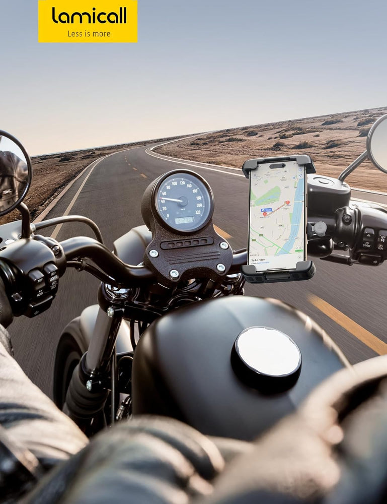 Bike & Motorcycle Phone Mount – 1s Quick Lock Cell Phone Holder for Bicycle, Scooter, Handlebar Clamp, Fits iPhone 6–17, Galaxy S24–S25, 6–7" Phones