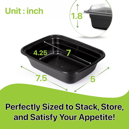 Meal Prep Containers – 16 oz Food Storage Bento Boxes, Stackable Snap Lid Plastic