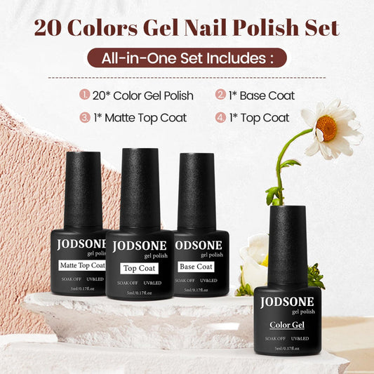 23-Piece Gel Nail Polish Set – Base, Glossy & Matte Top Coats – Long-Lasting Multicolor Gel for All Seasons