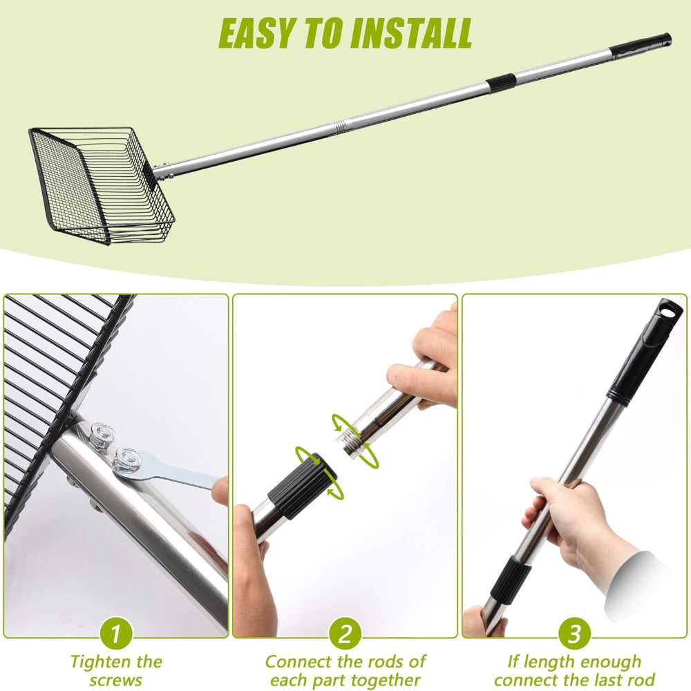 3-in-1 Chicken Coop Scooper – Adjustable Long Handle Use – Metal Sifting Shovel for Poultry Litter Cleaning – Durable Farming Tool