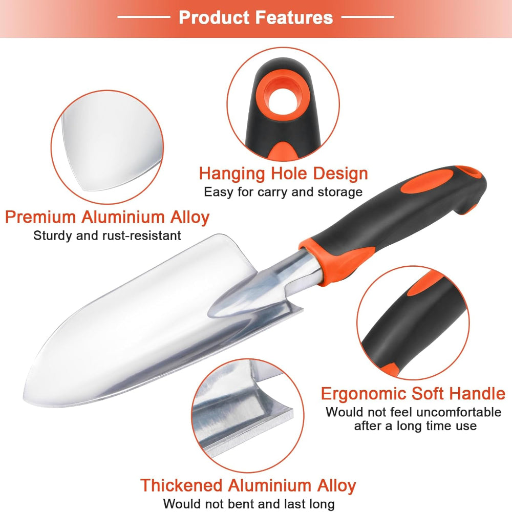 3-Pack Heavy Duty Garden Tools Set – Shovel, Transplant Trowel & Hand Rake with Ergonomic Handles, Aluminum Alloy for Lawn & Planting