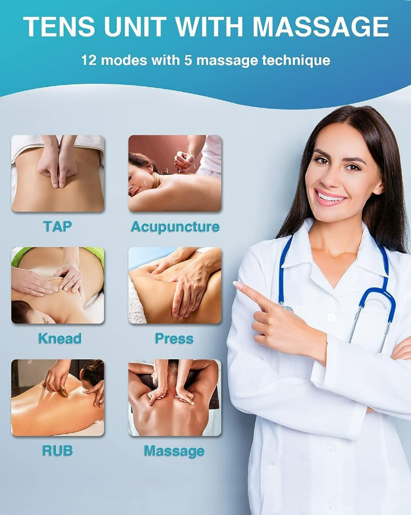 TENS Unit Muscle Stimulator, Dual Channels TENS Machine for Pain Management, Electronic Pulse Massager for Back, Neck, Sciatica, Shoulder Pain Relief, 12 Modes, 8 Electrode Pads