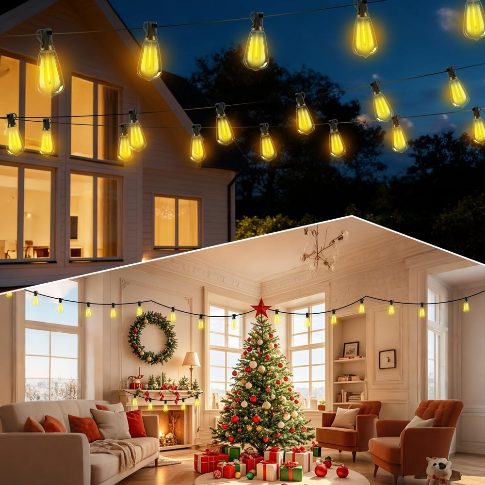 50FT Solar String Lights – Outdoor Waterproof Patio Lights with Remote Dimmable USB Recharge