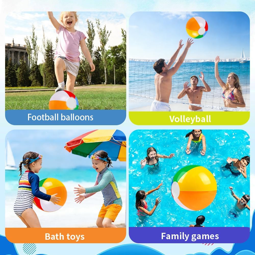12-Pack Inflatable Beach Balls – 12-Inch Rainbow Design – Pool & Beach Play Use – Lightweight Summer Water Toys