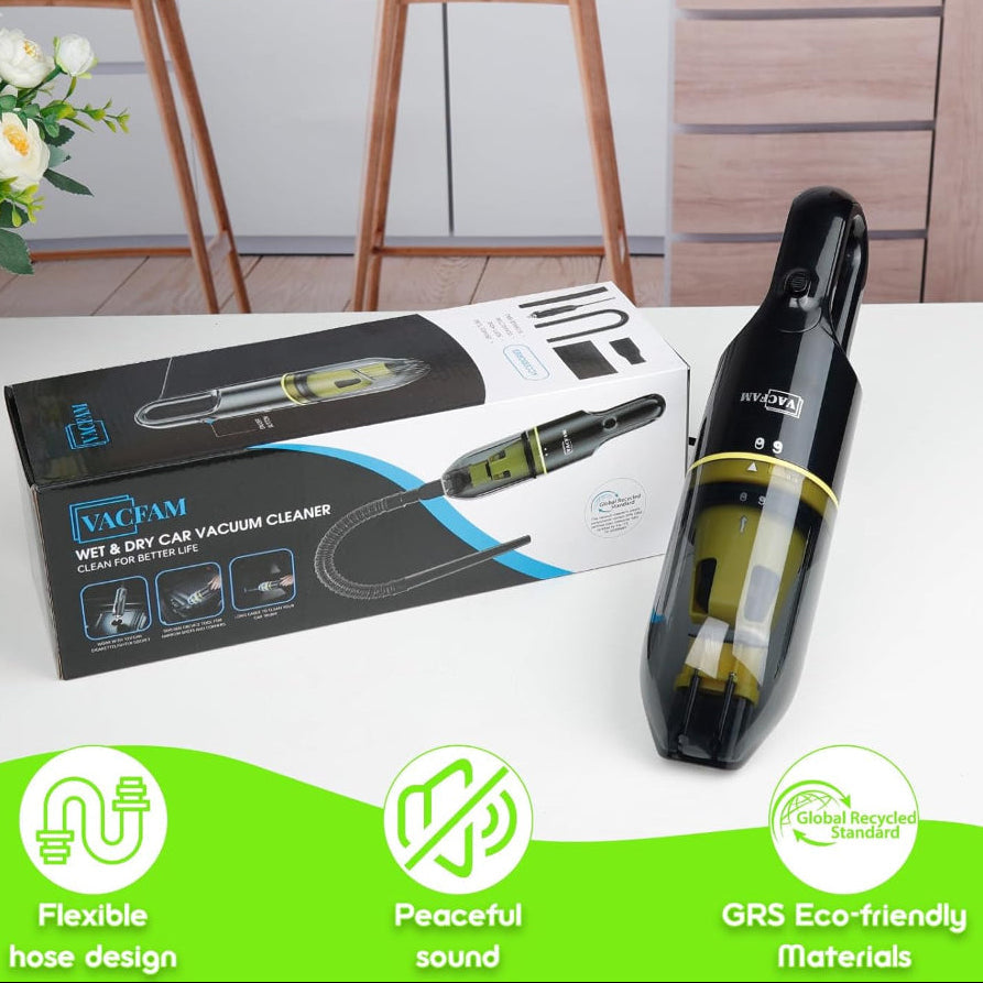 Portable Car Vacuum – Handheld Vacuum Cleaner with Powerful Suction – 13.5FT Cord, Crevice Tool, Flex Hose & Storage Bag for Car Interior, Trunk & Pet Hair
