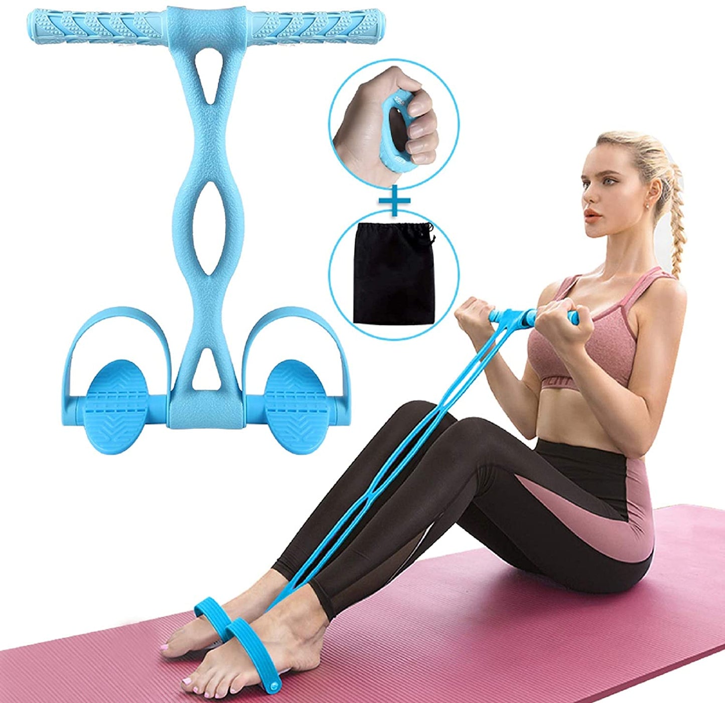 MEYUEWAL Pedal Resistance Band with Grip Ring, Upgraded Natural&Environmentally Friendly Elastic Pull Rope Fitness Sit-up Exercise at Home, for Abdomen, Waist, Arm, Yoga Stretching Slimming Training