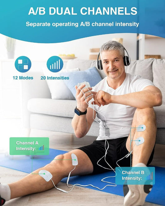 TENS Unit Muscle Stimulator, Dual Channels TENS Machine for Pain Management, Electronic Pulse Massager for Back, Neck, Sciatica, Shoulder Pain Relief, 12 Modes, 8 Electrode Pads