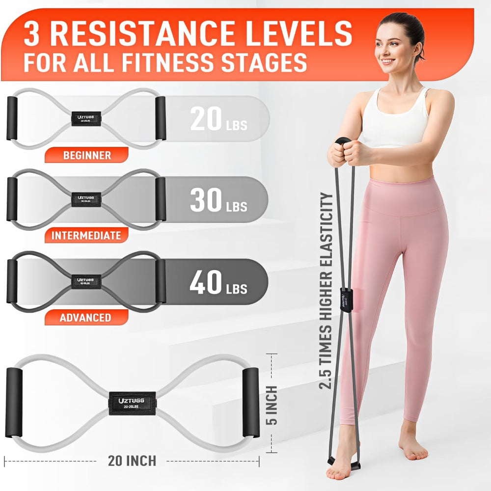 3-Pack Figure 8 Resistance Bands – Heavy Latex Exercise for Arms & Back – Full Body Workout Use – Strength Training, Pilates, Yoga & Physical Therapy – Includes Handles