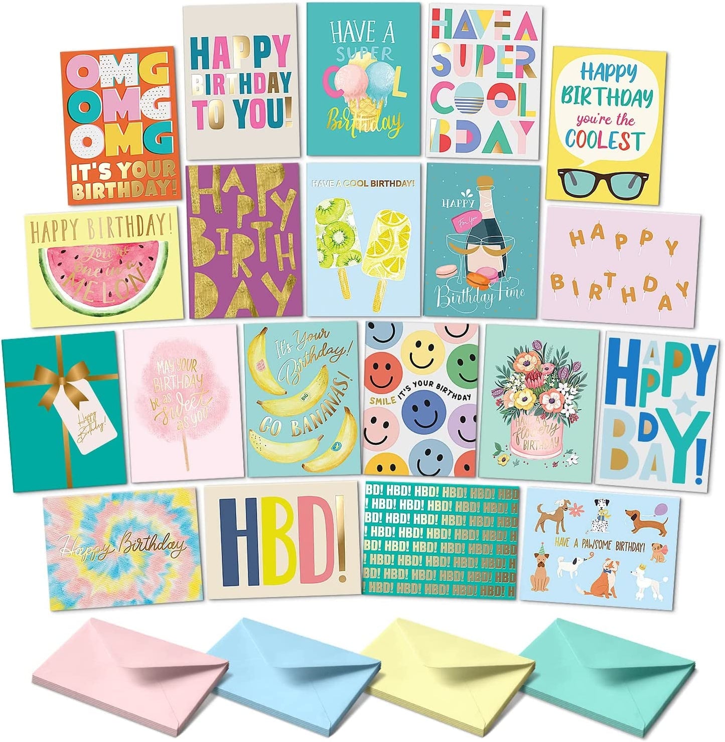Set of 20 Assorted Birthday Cards with Envelopes