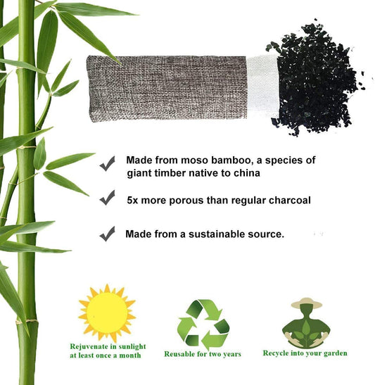 6 Pack Natural Bamboo Charcoal Bags, Shoe Odor Eliminatorr (60g X 6 PACK)