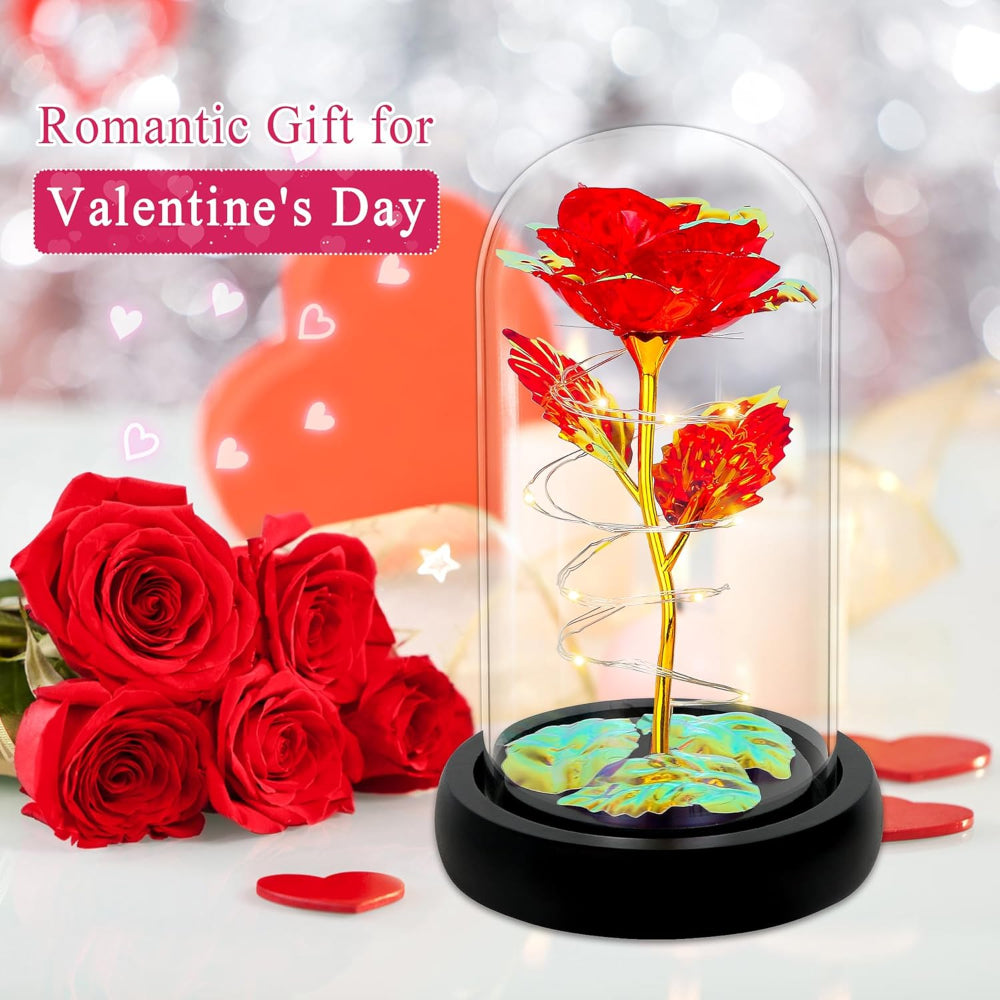 Light-Up Rose in Glass Dome – Gift for Her, Mom, Wife, Grandma, Colorful Rainbow Flowers