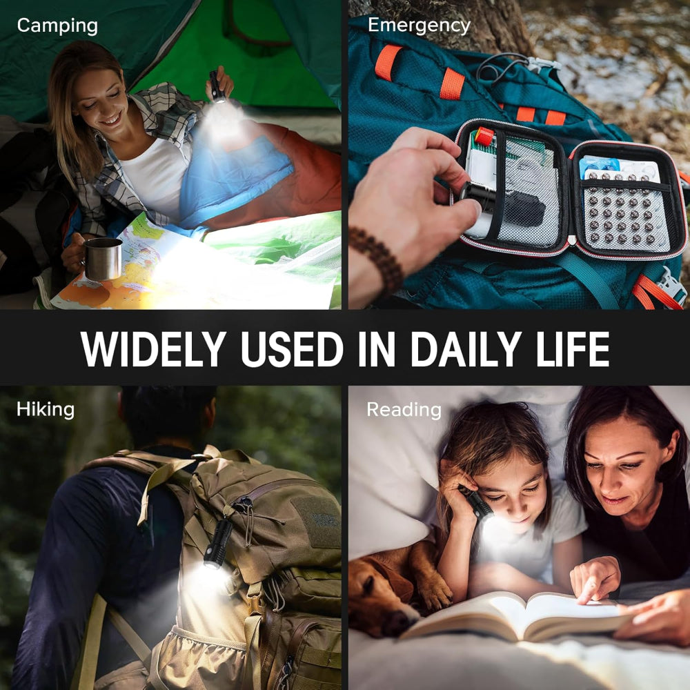 Rechargeable Mini Flashlights – Portable EDC Use – 3 LED Bright Light with 4 Modes – Magnetic Base & Belt Clip – Emergency, Camping & Home Use