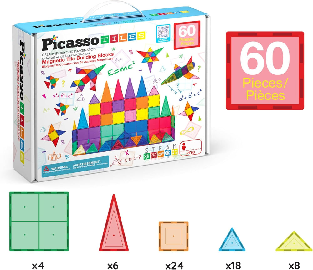 60-Piece Magnetic Building Tiles Set – 3D Construction Blocks – Creative & Educational Play Use – Clear Magnetic Design – STEM Learning Toy