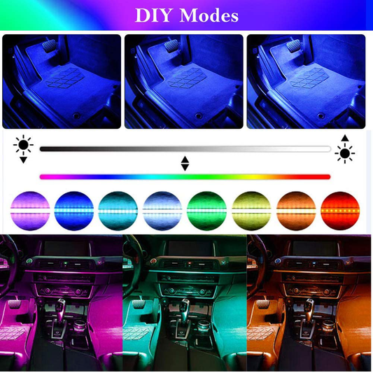 Winzwon Car Led Lights Interior 4 Pcs 48 Led Strip Light For Car With USB Port APP Control For iPhone Android Smart Phone Infinite DIY Colors Music Microphone Control