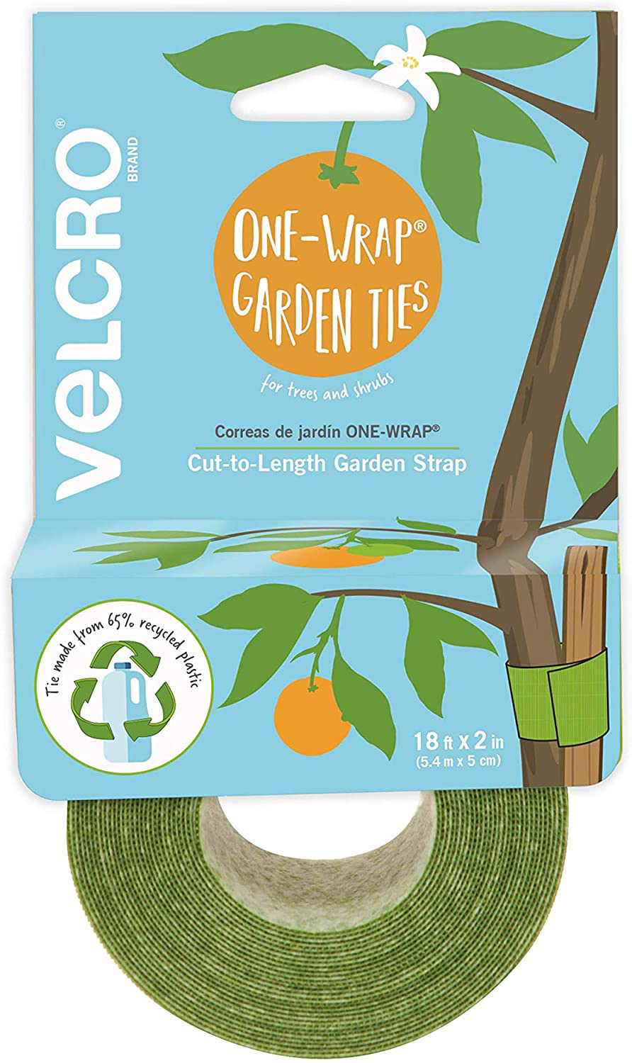 VELCRO Brand VEL-30071-USA ONE-WRAP Garden Ties | Plant Supports for Effective Growing | Strong Grips are Reusable and Adjustable | Cut-to-Length, 50 ft x 1/2 in, Green-Recycled Plastic