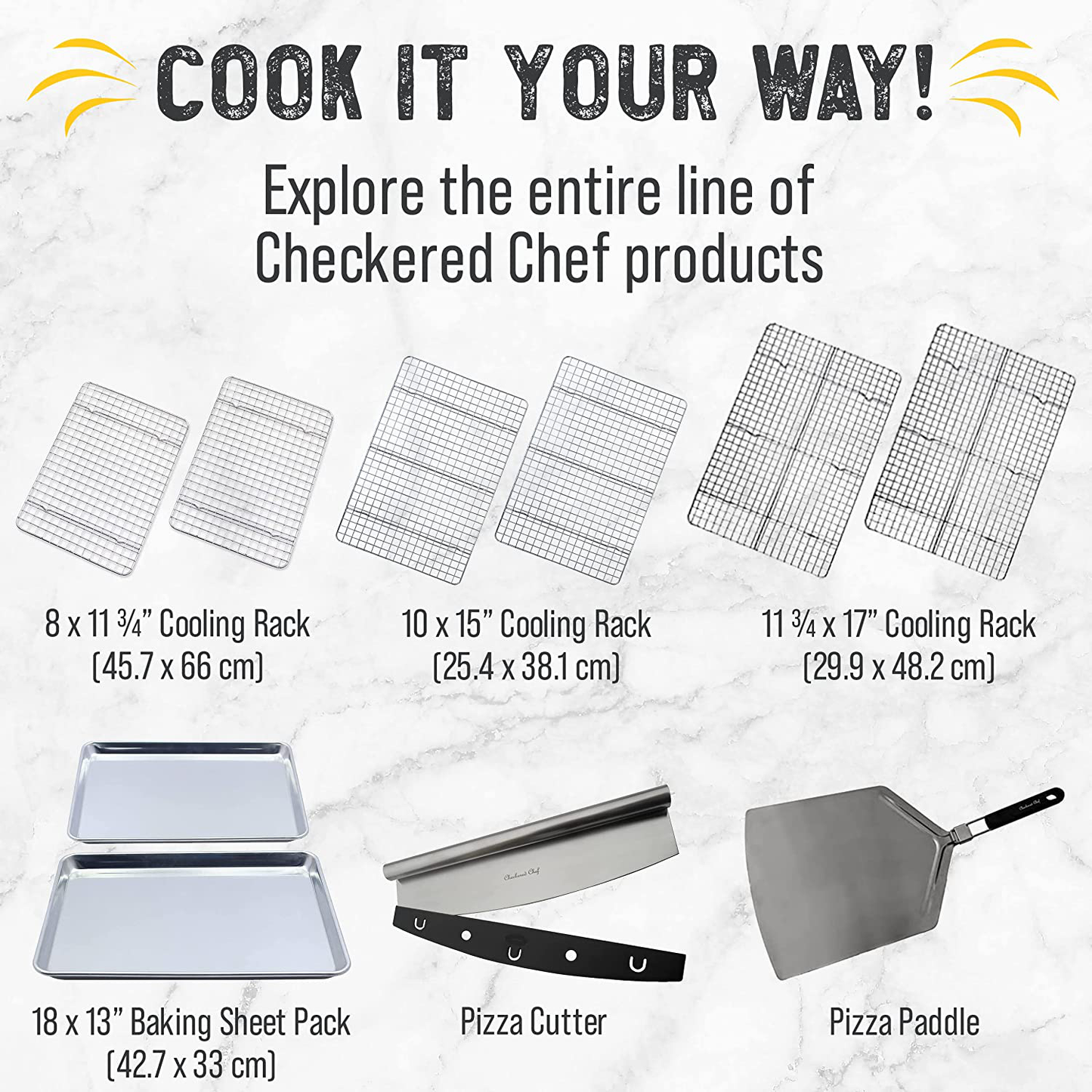 Checkered Chef Cooling Rack - Set of 2 Stainless Steel, Oven Safe Grid Wire Racks for Cooking & Baking - 8” x 11 ¾"