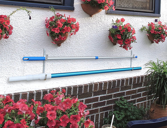 Pool Pole Hanger Premium 4pc Aluminium Holder Set by Aquatix Pro, Ideal Hooks for Telescopic Poles, Skimmers, Leaf Rakes, Nets, Brushes, Vacuum Hose, Garden Tools and Swimming Pool Accessories