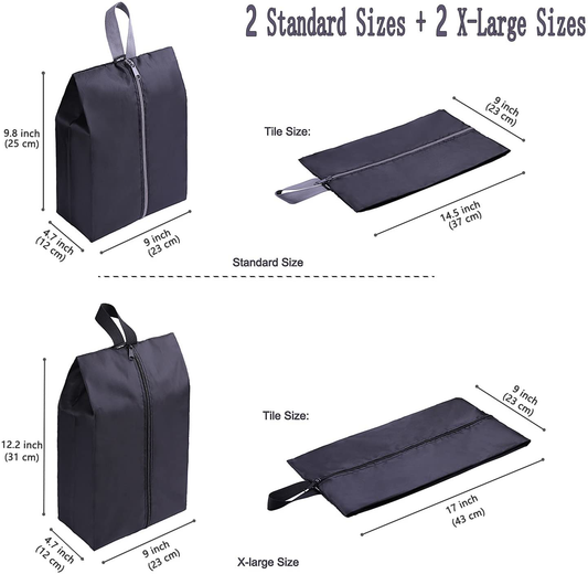 YAMIU Travel Shoe Bags Set of 4 Waterproof Nylon with Zipper for Men & Women, Black