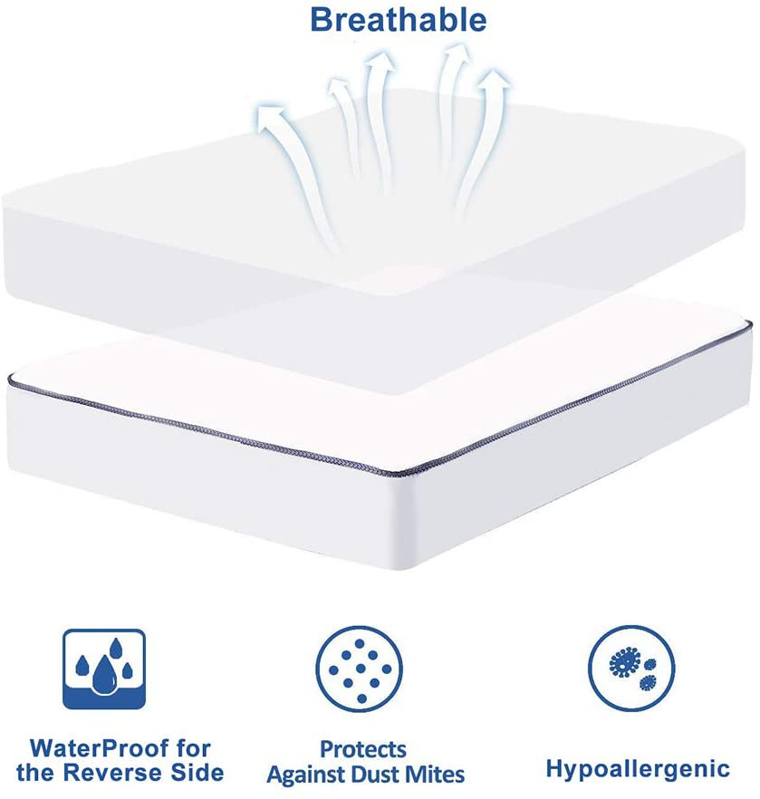 WhatsBedding Waterproof Mattress Pad Full Size Cotton Top Down Alternative Filling Pillowtop Mattress Topper Cover-Fitted Quilted(Waterproof Full)